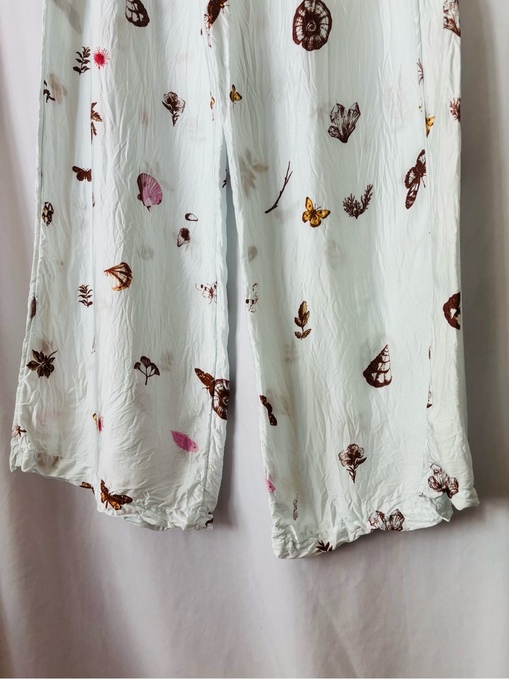 Anthropologie Mint Blue Seashell & Insect Print Wide Leg Pajamas